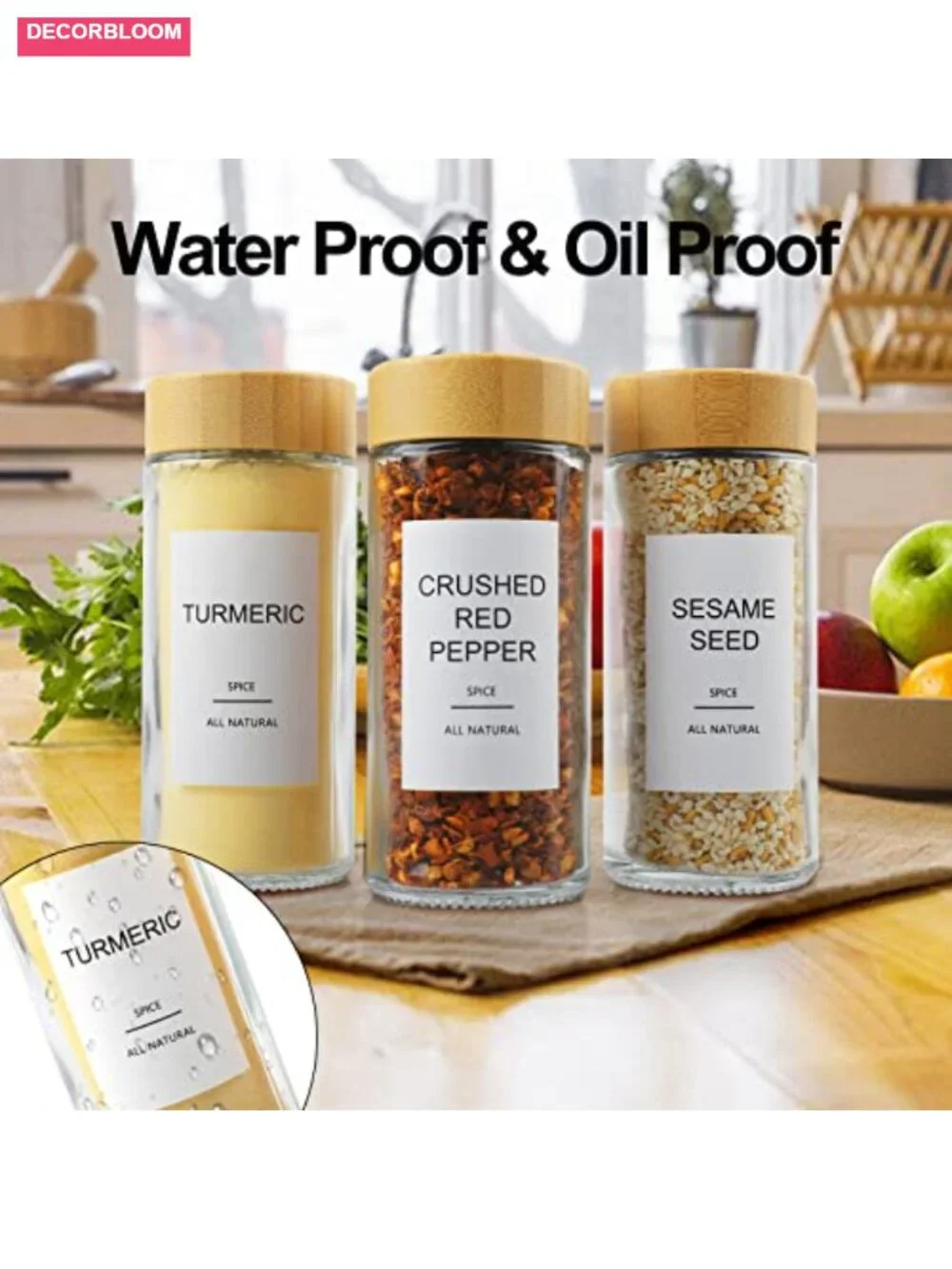 24 Pc Glass Spice Jars with Bamboo Lids, 398 Labels, Shaker Funnel Set